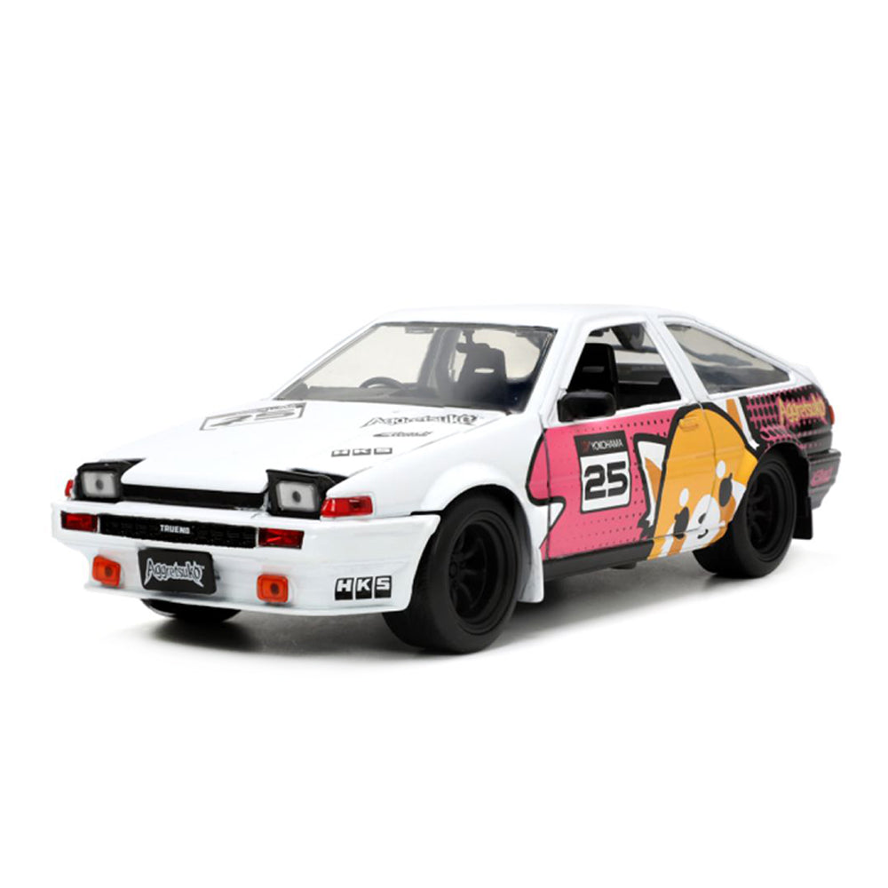 Jada 1:24 Scale 1986 Toyota Trueno AE86 #25 With Aggretsuko Figure Diecast Model