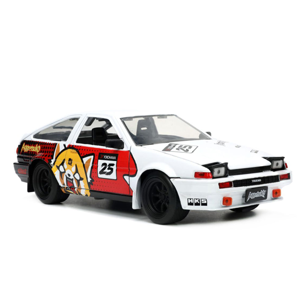Jada 1:24 Scale 1986 Toyota Trueno AE86 #25 With Aggretsuko Figure Diecast Model