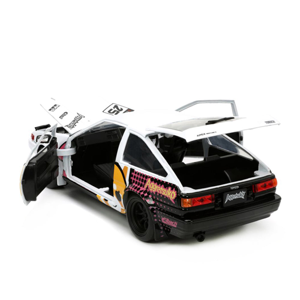Jada 1:24 Scale 1986 Toyota Trueno AE86 #25 With Aggretsuko Figure Diecast Model