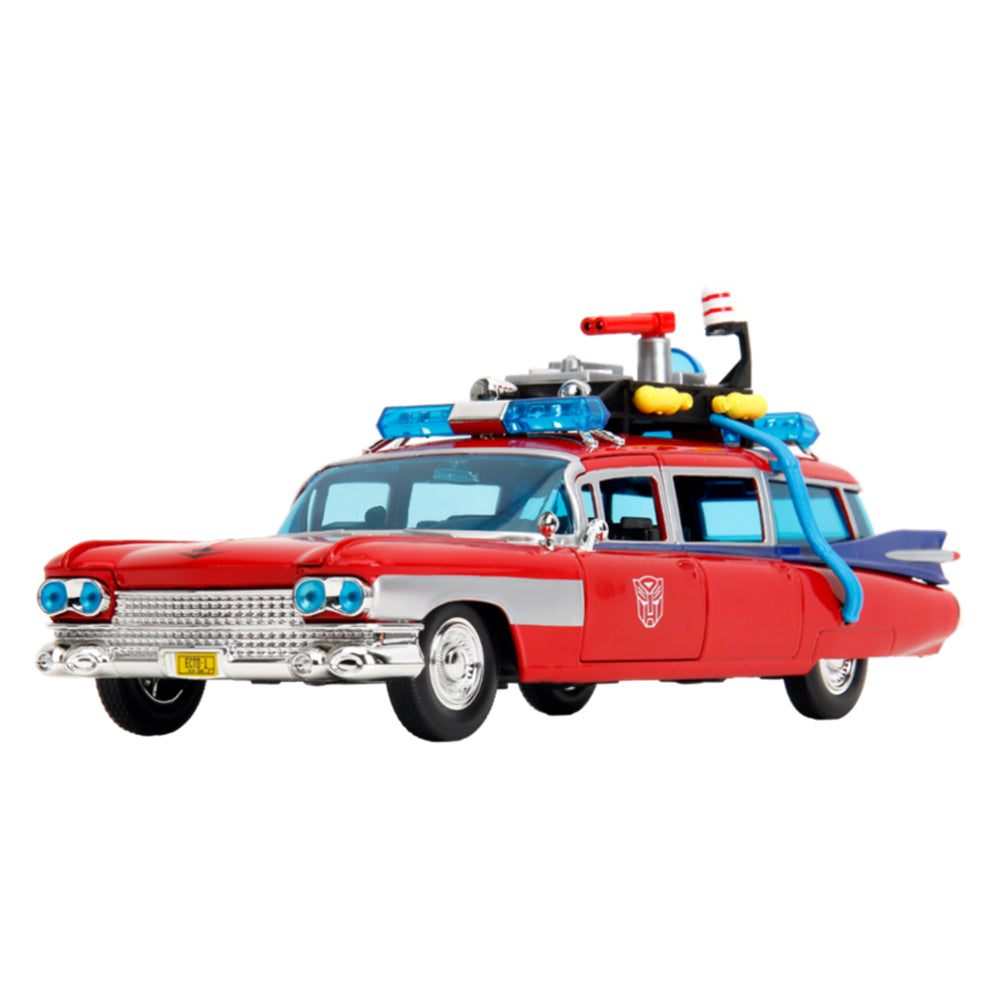 Jada 1:24 Scale Transformers Ghostbusters ECTO-1 X Optimus Prime Mash-up Diecast Car