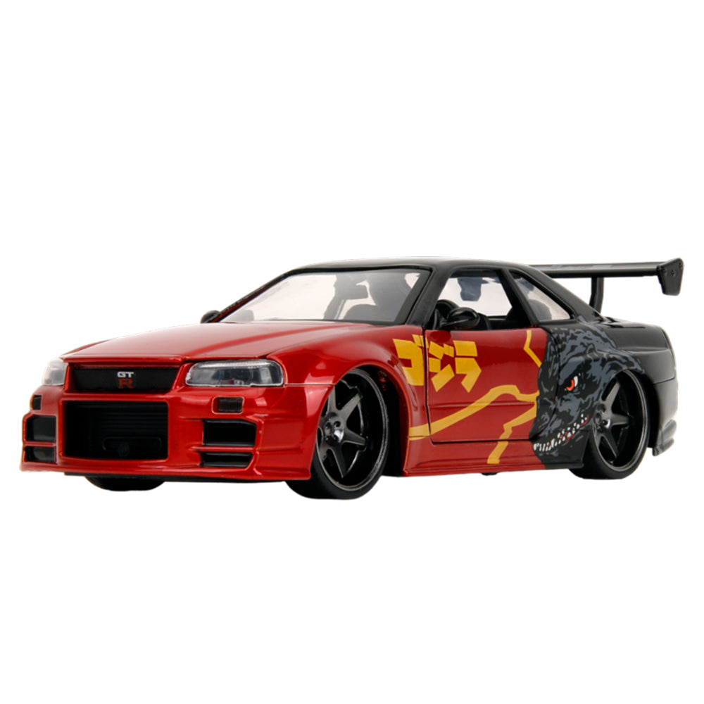 Jada 1:24 Scale Godzilla 2002 Nissan Skyline GT-R R34 Diecast Vehicle Toy