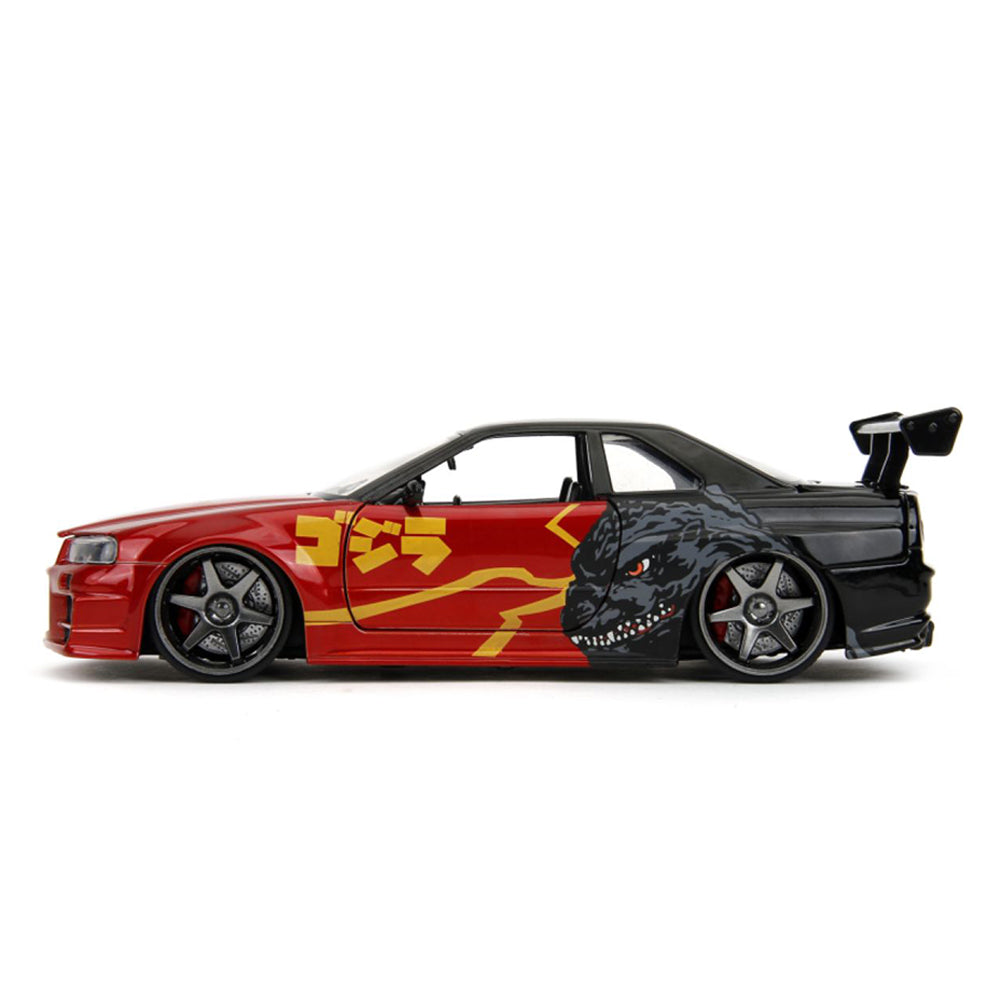 Jada 1:24 Scale Godzilla 2002 Nissan Skyline GT-R R34 Diecast Vehicle Toy