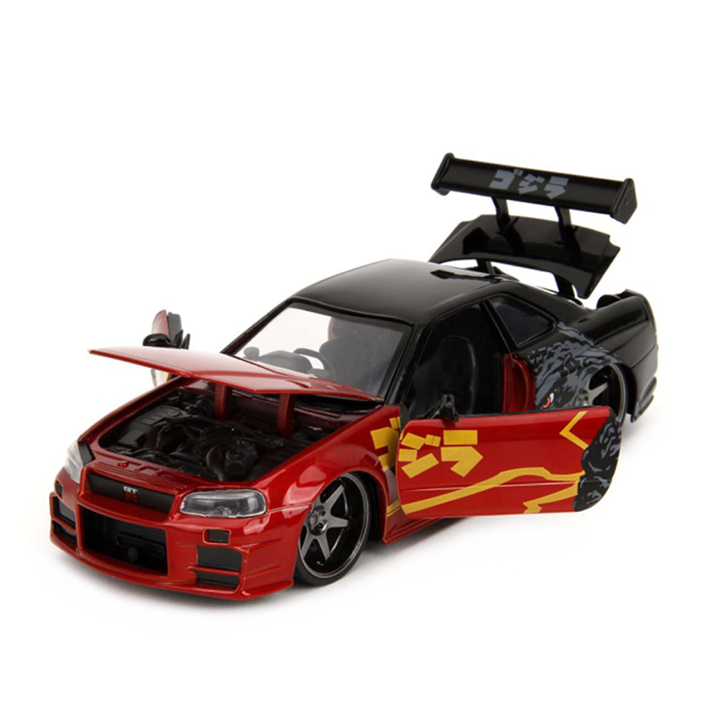 Jada 1:24 Scale Godzilla 2002 Nissan Skyline GT-R R34 Diecast Vehicle Toy