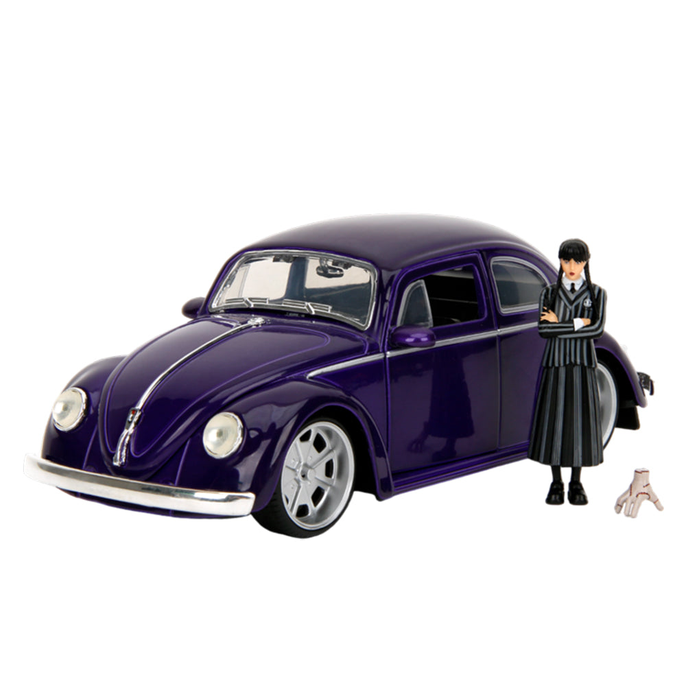 Jada 1:24 Scale Volkswagen Beetle Car With Wednesday Addams & Thing Diecast Toy