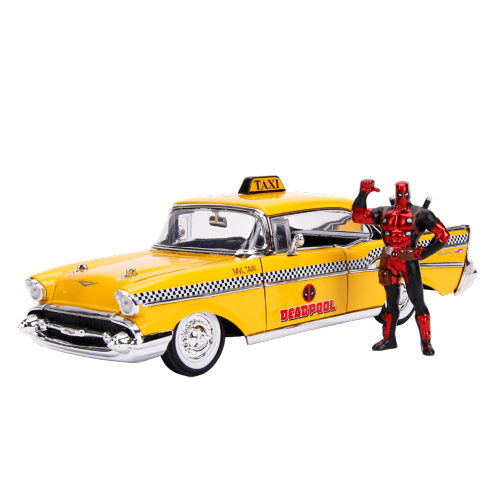 Jada 1:24 Scale 1957 Chevrolet Bel Air Taxi With Deadpool Diecast Model