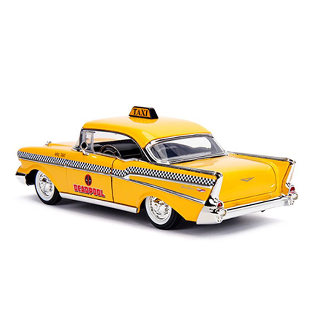 Jada 1:24 Scale 1957 Chevrolet Bel Air Taxi With Deadpool Diecast Model