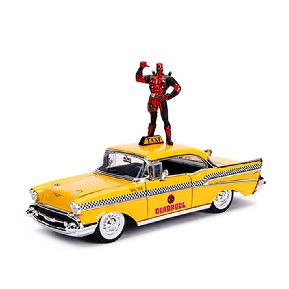 Jada 1:24 Scale 1957 Chevrolet Bel Air Taxi With Deadpool Diecast Model