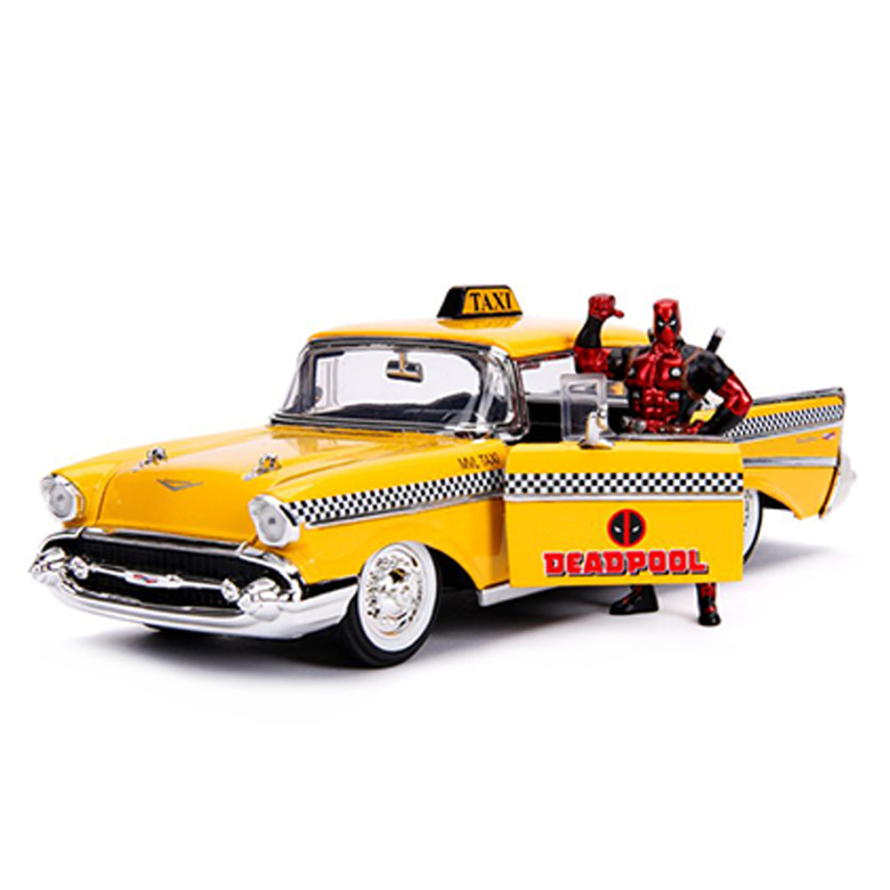 Jada 1:24 Scale 1957 Chevrolet Bel Air Taxi With Deadpool Diecast Model