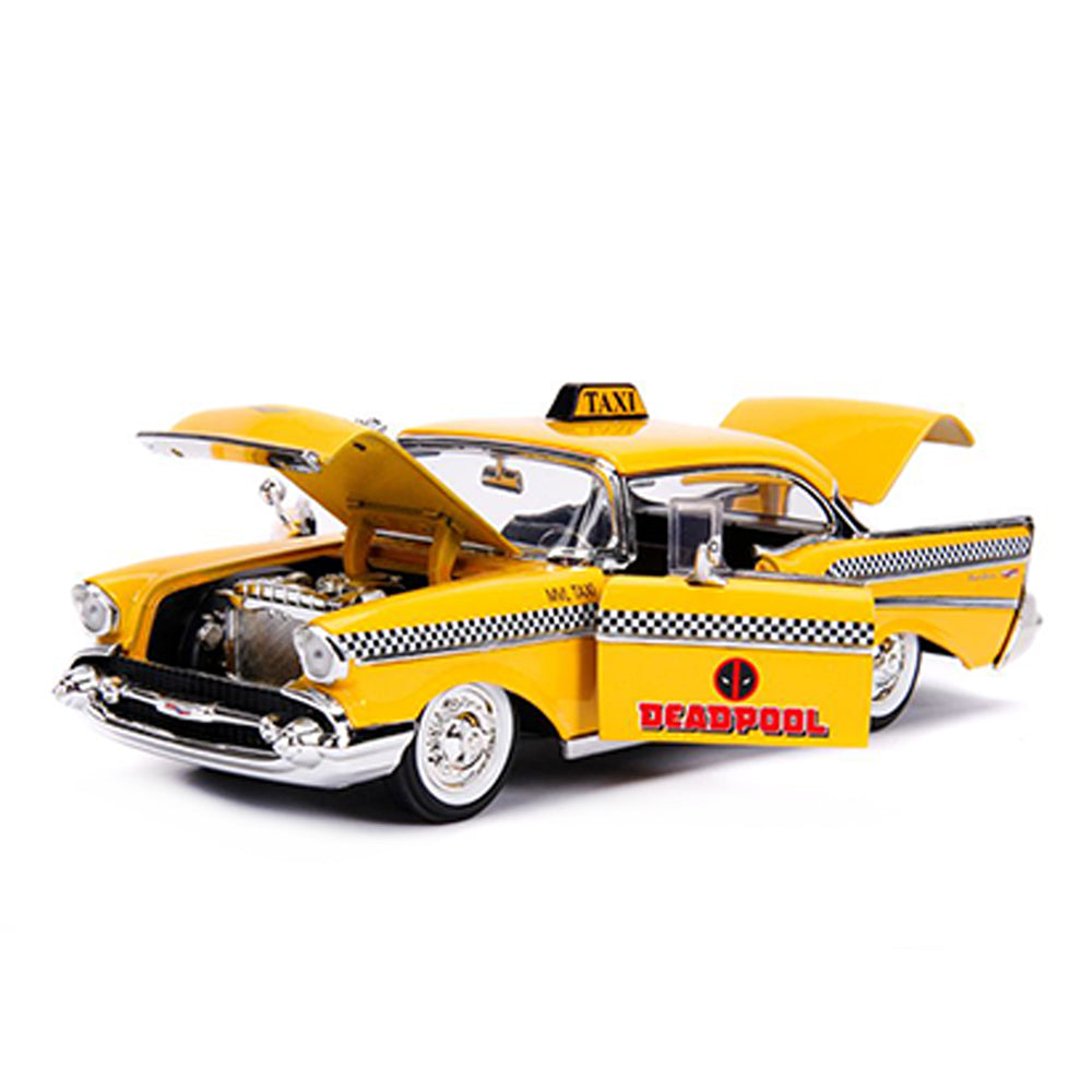 Jada 1:24 Scale 1957 Chevrolet Bel Air Taxi With Deadpool Diecast Model