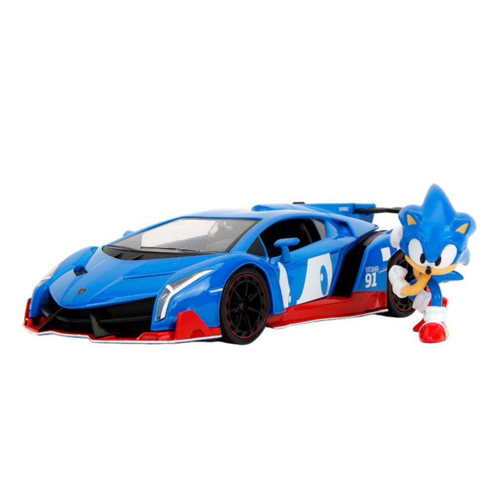 Jada 1:24 Scale Sonic The Hedgehog Lamborghini Veneno With Sonic Figure Diecast Model