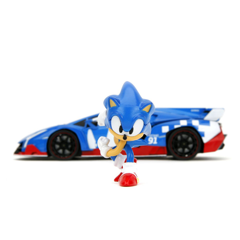 Jada 1:24 Scale Sonic The Hedgehog Lamborghini Veneno With Sonic Figure Diecast Model