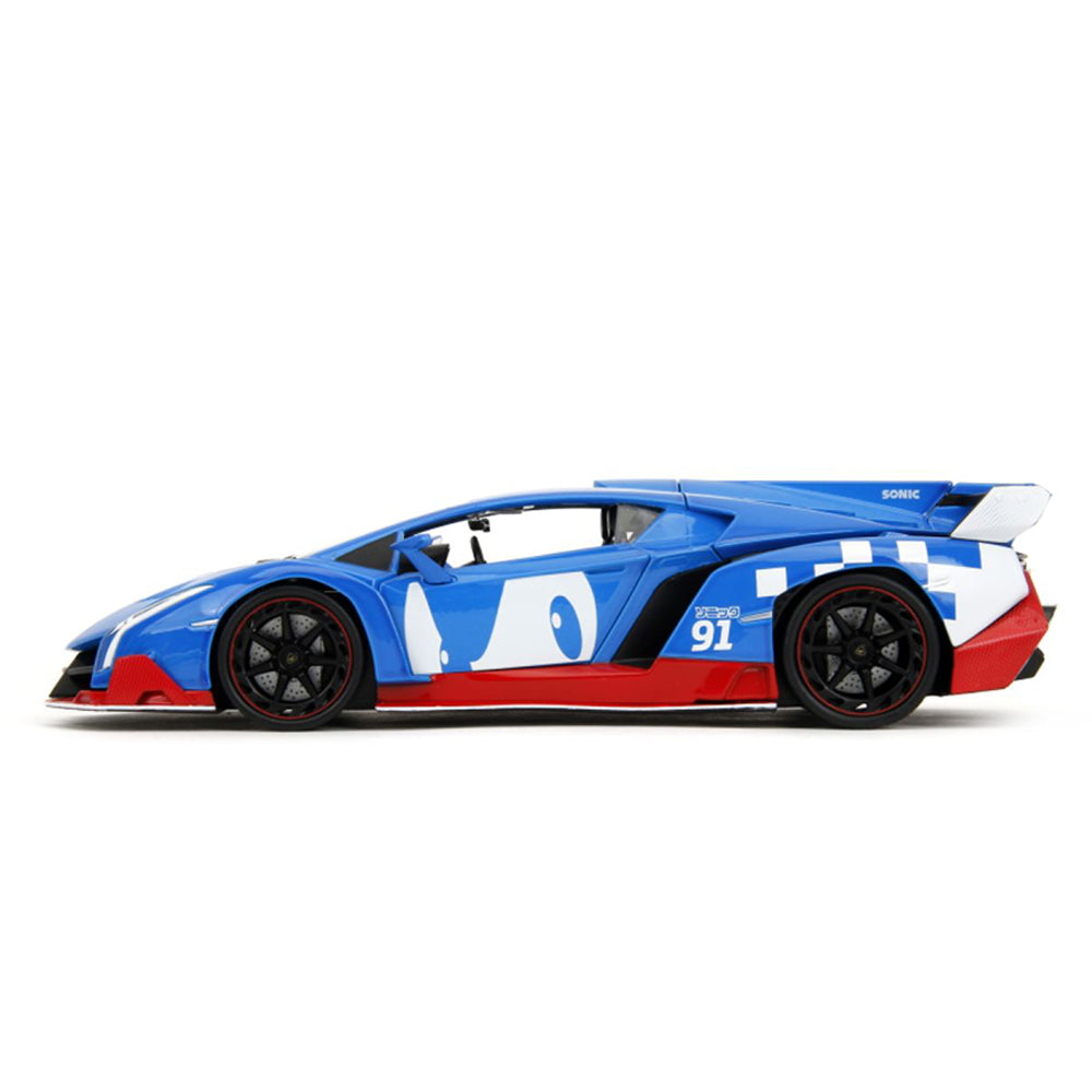Jada 1:24 Scale Sonic The Hedgehog Lamborghini Veneno With Sonic Figure Diecast Model