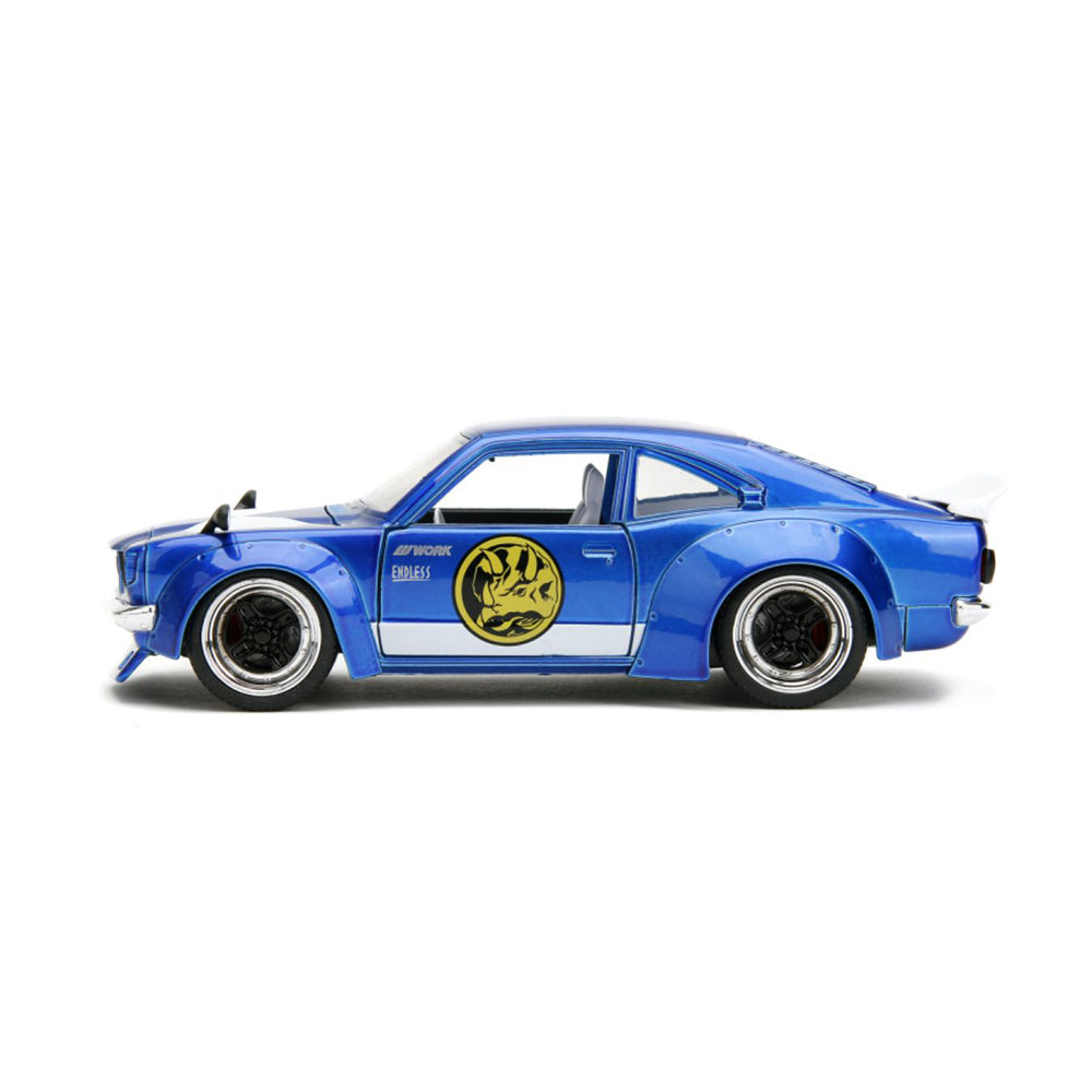 Jada 1:24 Scale Power Rangers 1974 Mazda RX-3 Car With Blue Ranger Diecast Model