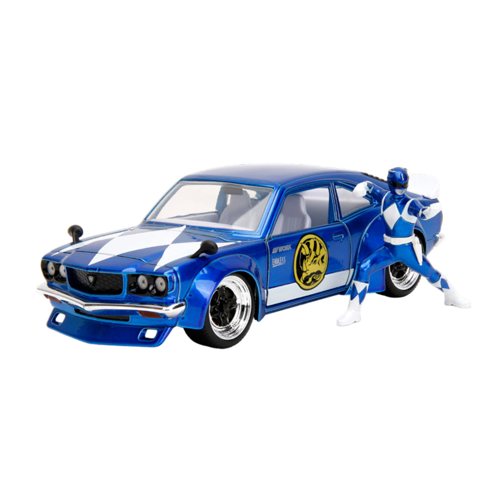 Jada 1:24 Scale Power Rangers 1974 Mazda RX-3 Car With Blue Ranger Diecast Model