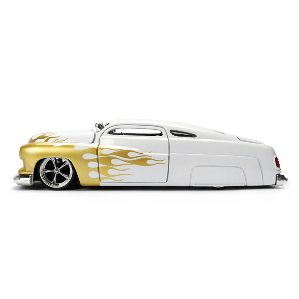Jada 1:24 Scale Big Time Muscle 1951 Mercury White With Gold Flames Model