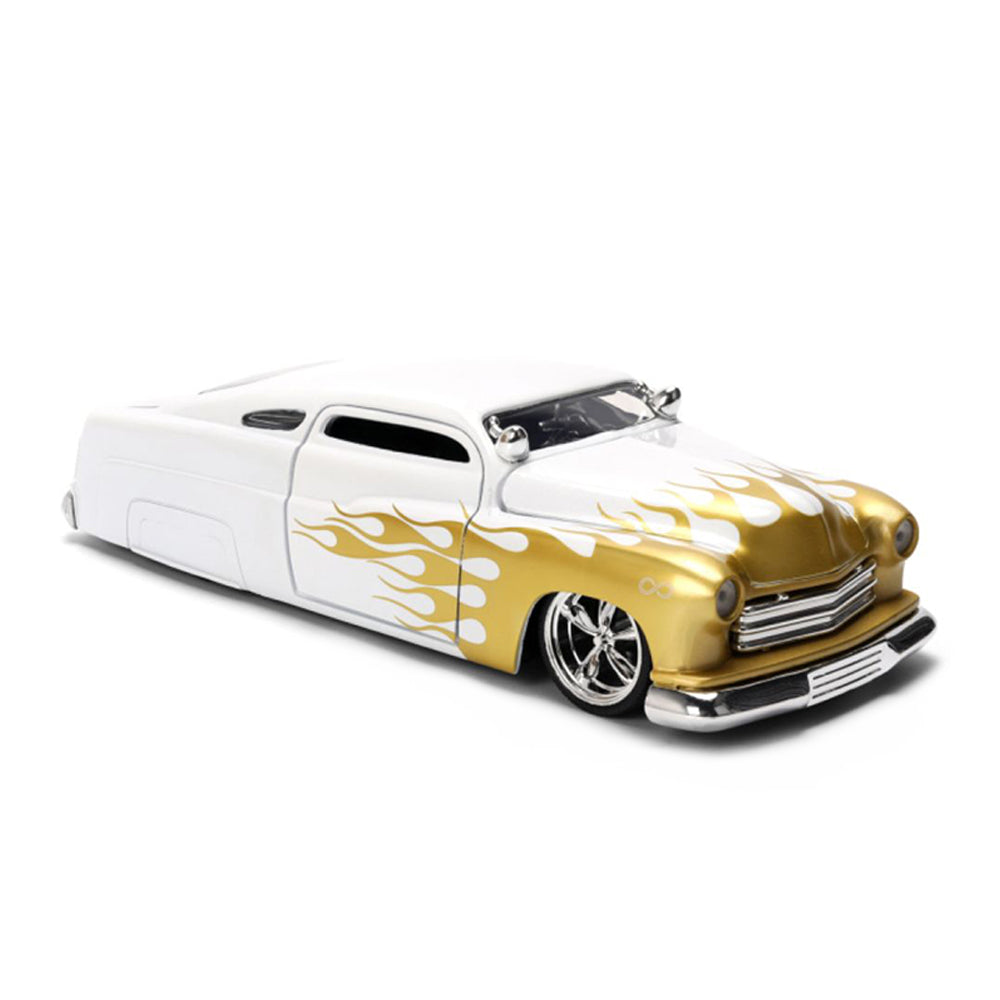 Jada 1:24 Scale Big Time Muscle 1951 Mercury White With Gold Flames Model