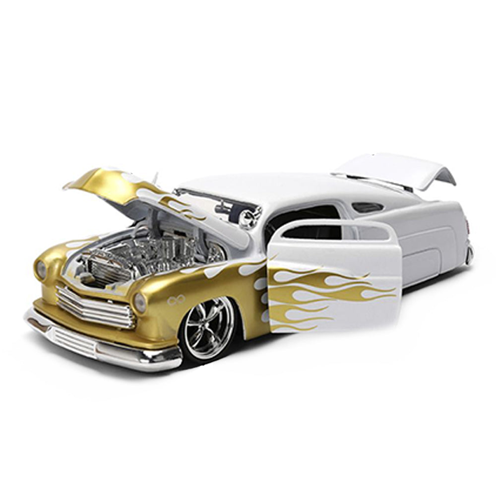 Jada 1:24 Scale Big Time Muscle 1951 Mercury White With Gold Flames Model