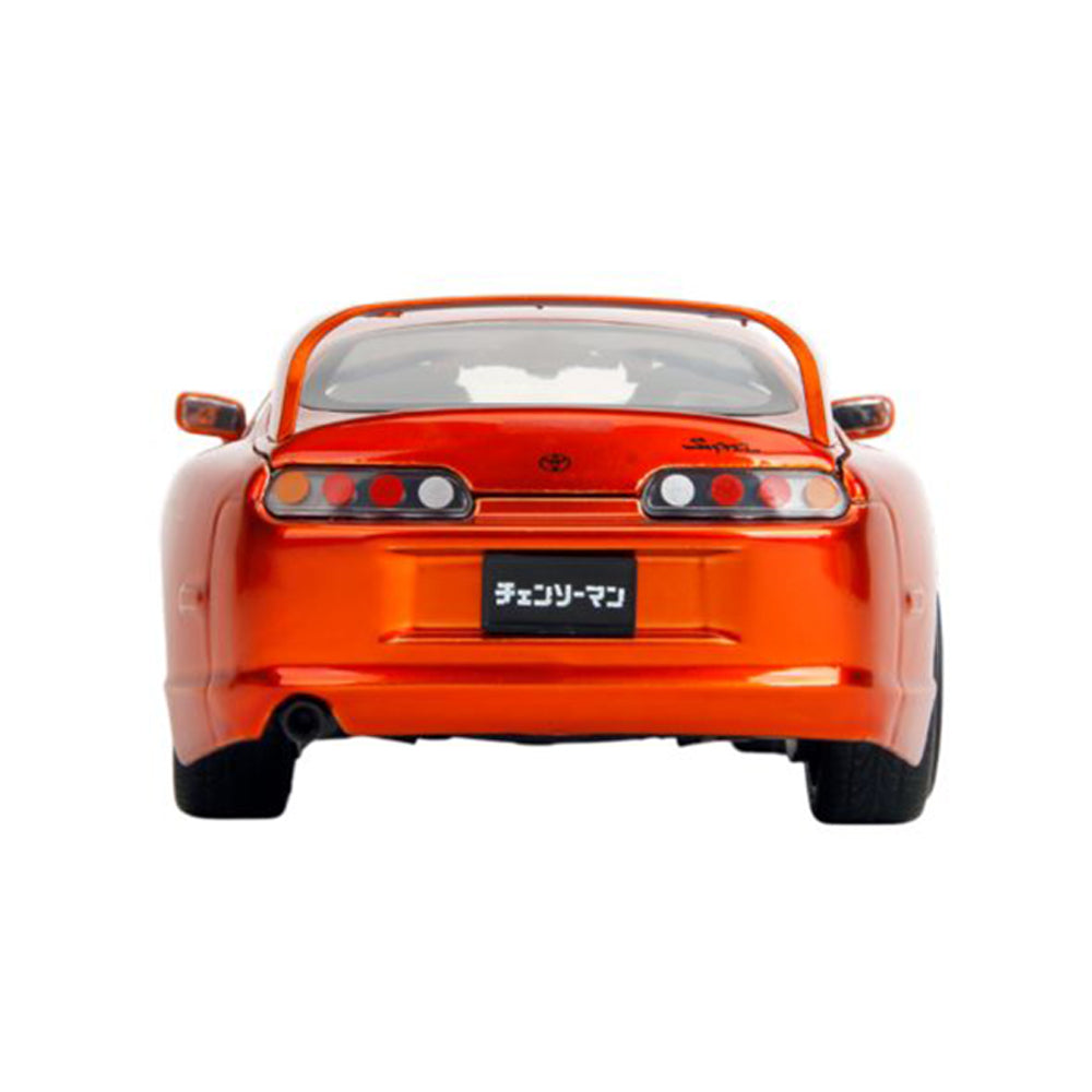 Jada 1:24 Scale Chainsaw Man 1995 Toyota Supra With Figure Orange Car Model