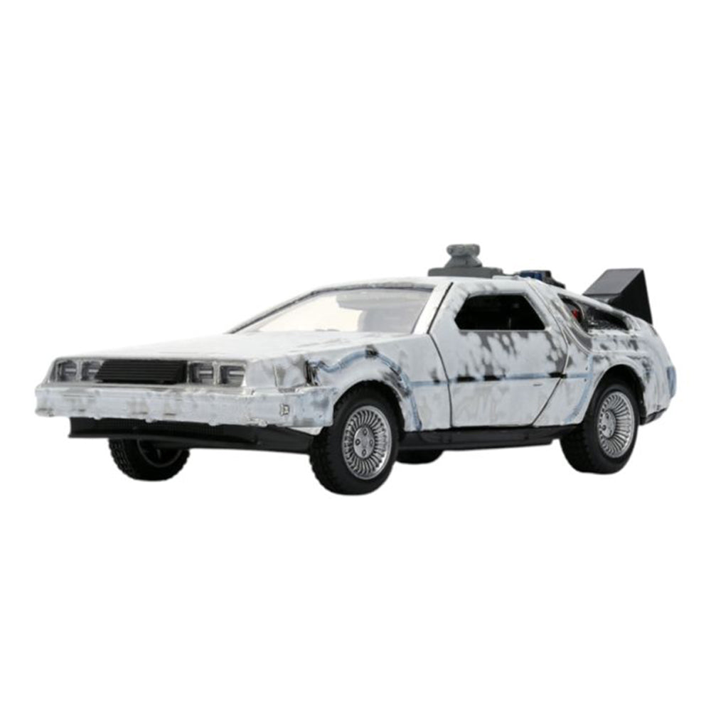 Jada 1:32 Scale Back To The Future Delorean Frost Version With Truck Box Diecast Model