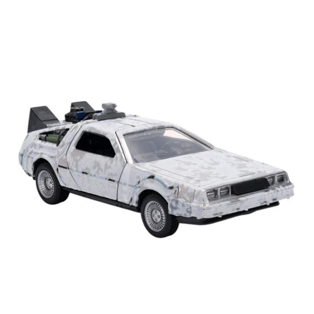 Jada 1:32 Scale Back To The Future Delorean Frost Version With Truck Box Diecast Model