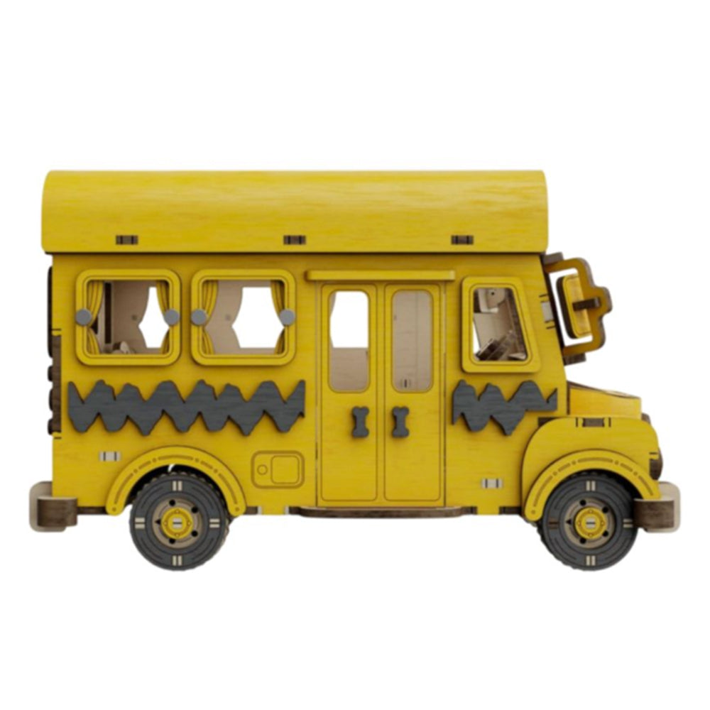 Puremind Peanuts Snoopy School Bus Wooden DIY Model Kit 253 Pieces