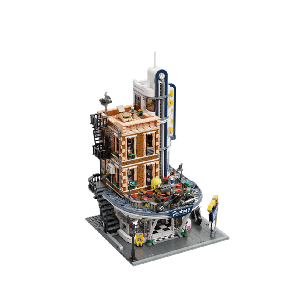 Pantasy Retro Motorcycle Restaurant Building Block Construction Set DIY Model