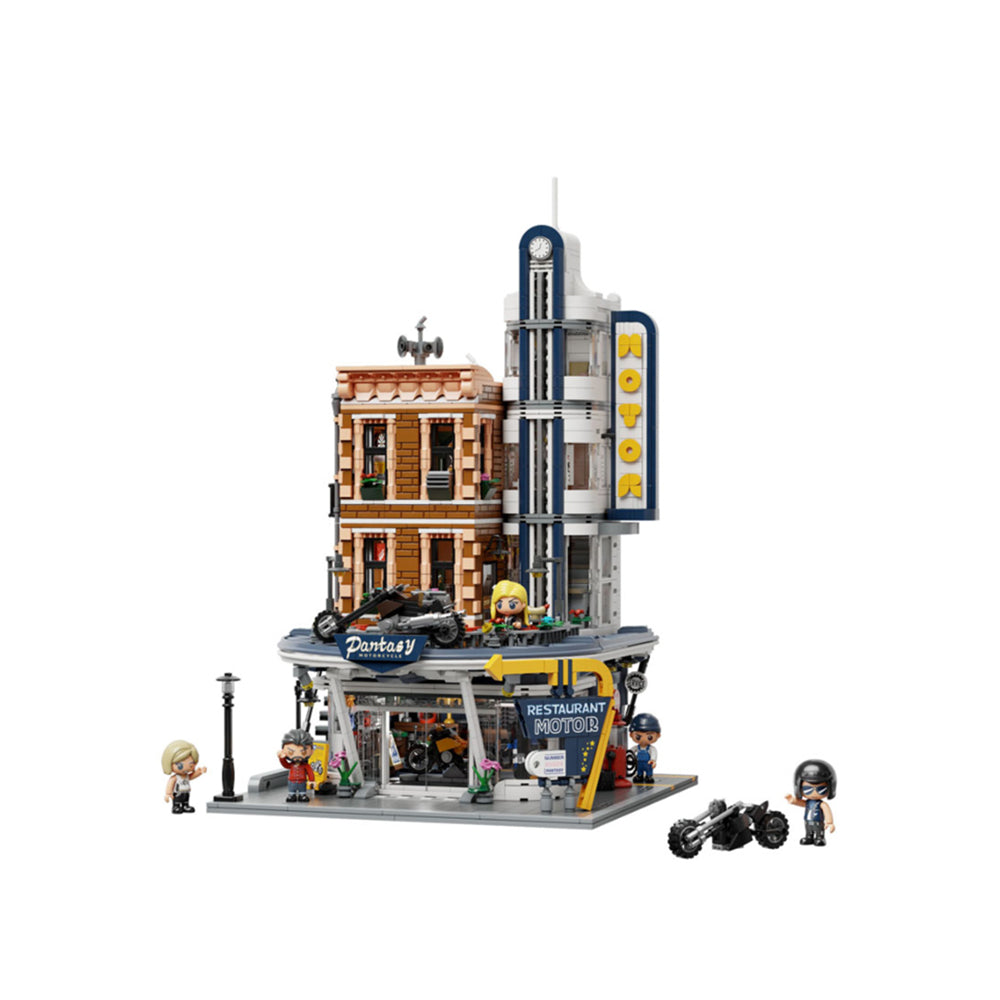 Pantasy Retro Motorcycle Restaurant Building Block Construction Set DIY Model
