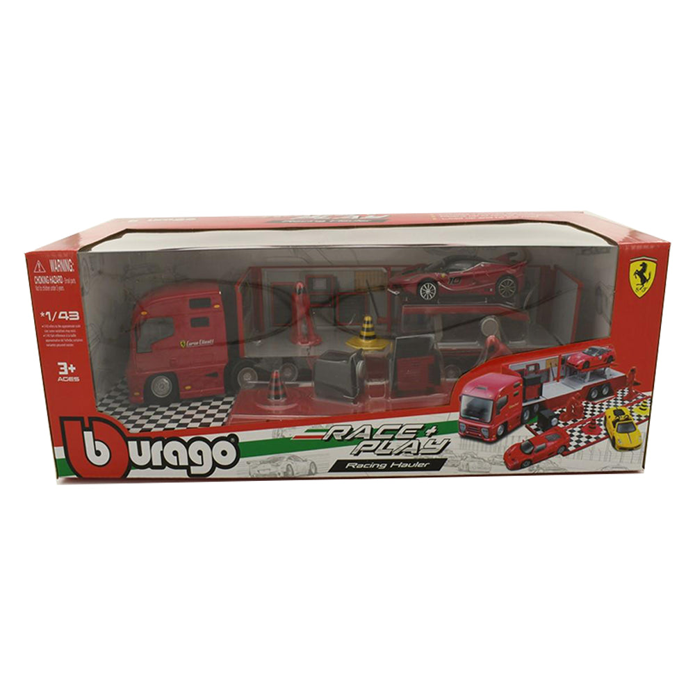 Bburago 1:43 Scale Race & Play Ferrari Racing Hauler With Car & Accessories Model
