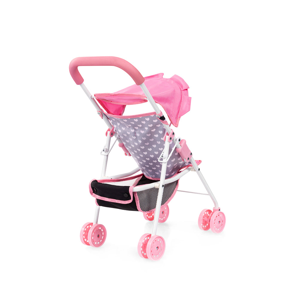 Bayer Buggy Doll Prams Strollers Pink & Black With Pink Bow Kids Pretend Toy