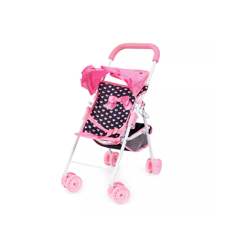 Bayer Buggy Doll Prams Strollers Pink & Black With Pink Bow Kids Pretend Toy