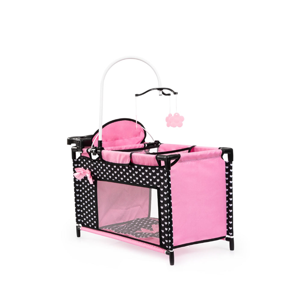 Bayer Multi Bed Doll Cot & Integrated High Chair Pink Black Kids Playset
