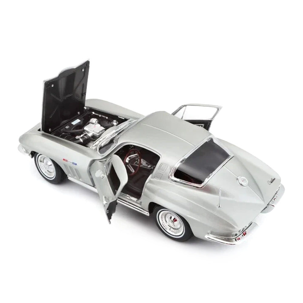 Maisto 1:18 Scale 1965 Chevrolet Corvette Coupe Silver Diecast Vehicle