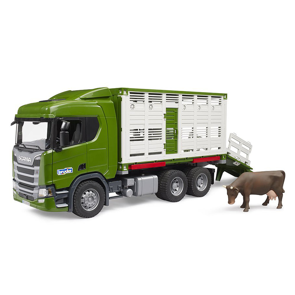 Bruder 1:16 Scale Scania Super 560R Cattle Transporter Truck With 1 Cow Model