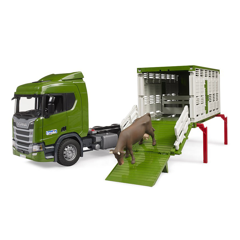 Bruder 1:16 Scale Scania Super 560R Cattle Transporter Truck With 1 Cow Model