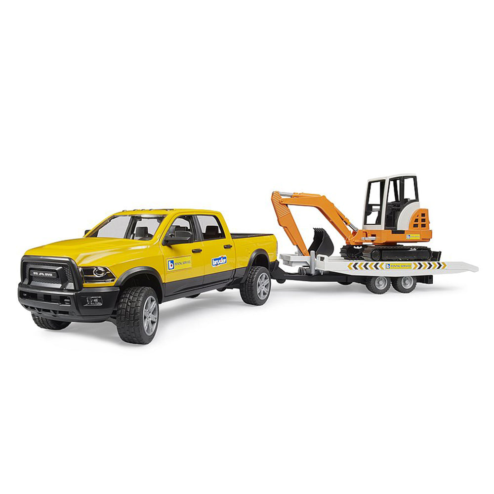 Bruder 1:16 Scale RAM 2500 Power Wagon Rental Service With Trailer & Excavator Model