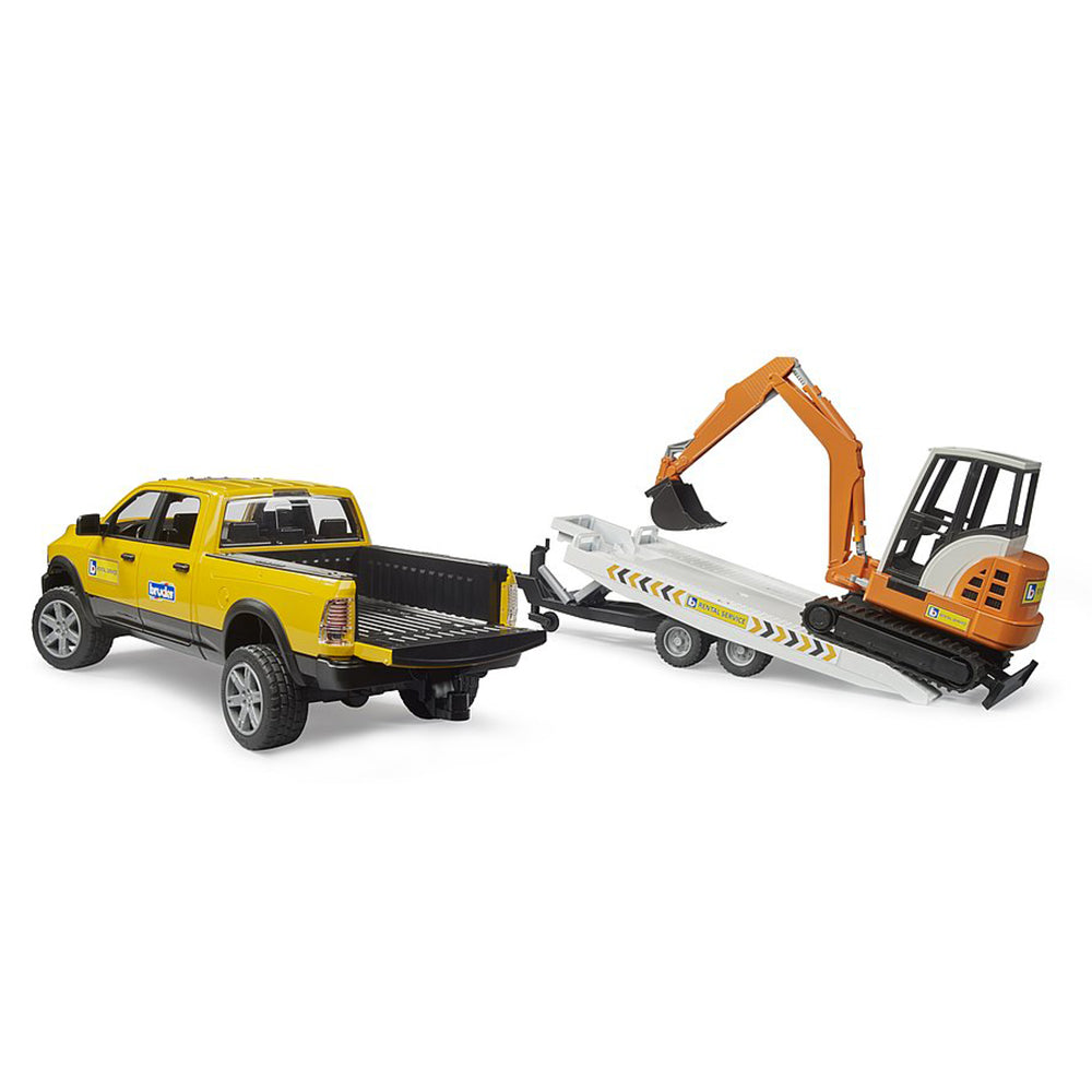 Bruder 1:16 Scale RAM 2500 Power Wagon Rental Service With Trailer & Excavator Model