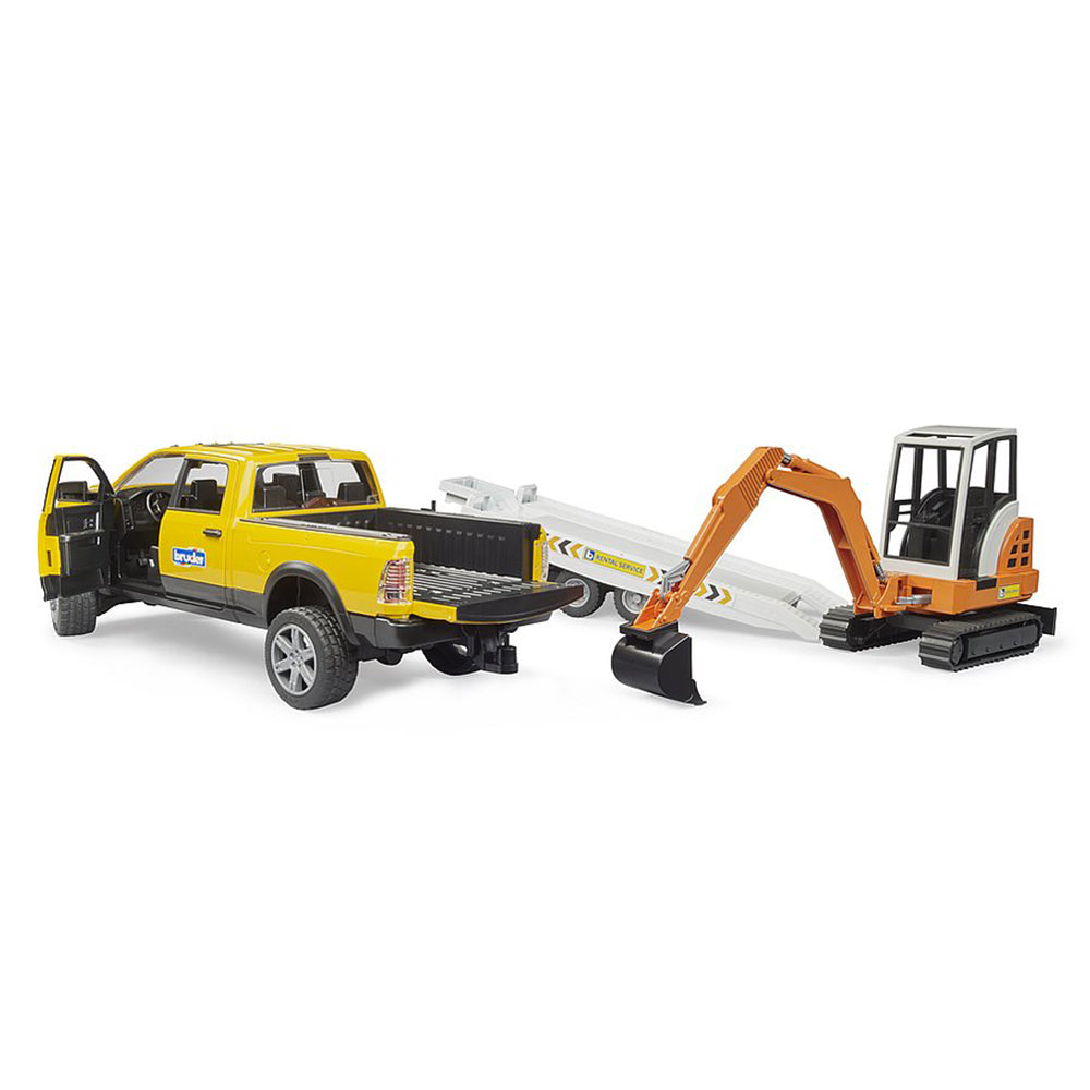 Bruder 1:16 Scale RAM 2500 Power Wagon Rental Service With Trailer & Excavator Model
