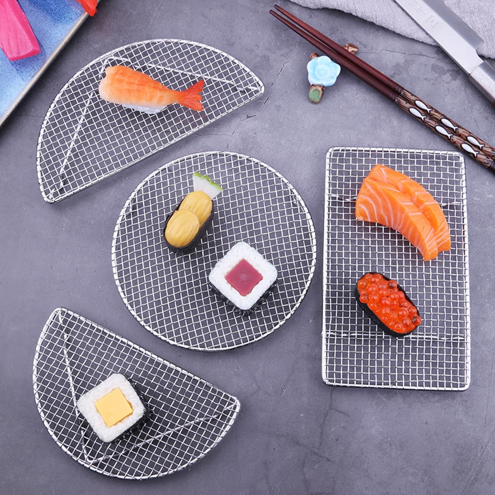 JWDX Barbecue Grill Clearance! Outdoor Home Cooking Stainless Steel Barbecue Rectangular Semicircular Multi Shape Multi Size Storage Barbecue Net, Tempura Fried Food Net Rack Japanese Cuisine S6-C
