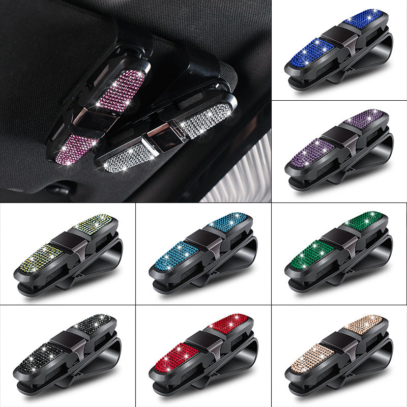 6 Pcs White Luxury Rhinestone Car Sun Visor Glasses Clip - Multi-Functional, 180° Rotatable, ABS Material