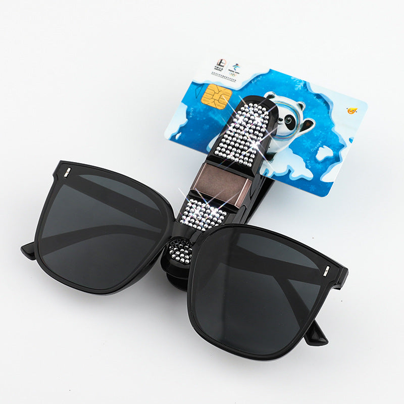 6 Pcs Light Gold Luxury Rhinestone Car Sun Visor Glasses Clip - Multi-Functional, 180° Rotatable, ABS Material