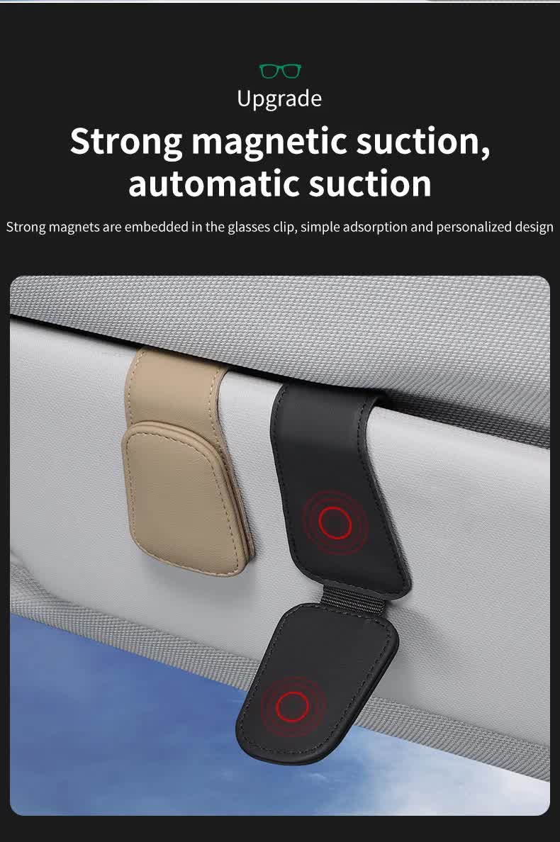 2 Pcs Beige PU Leather Car Visor Sunglasses Holder - Multi-Functional Clip for Glasses, Cards & Tickets, 9.5x4.5cm