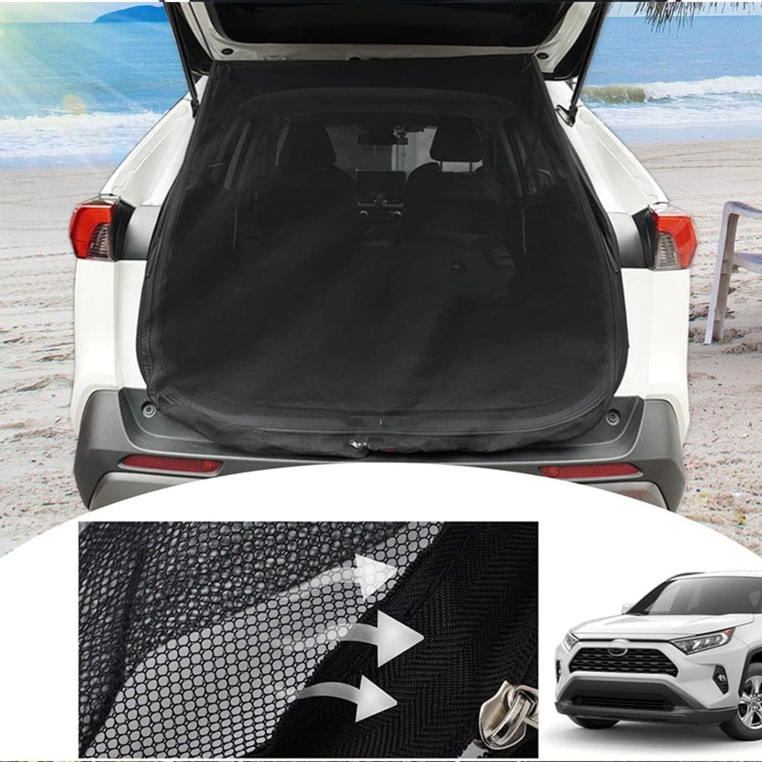 Size XL Black Magnetic Car Window Sun Shade Screens & SUV Tailgate Mosquito Net Set - Breathable Bug Protection