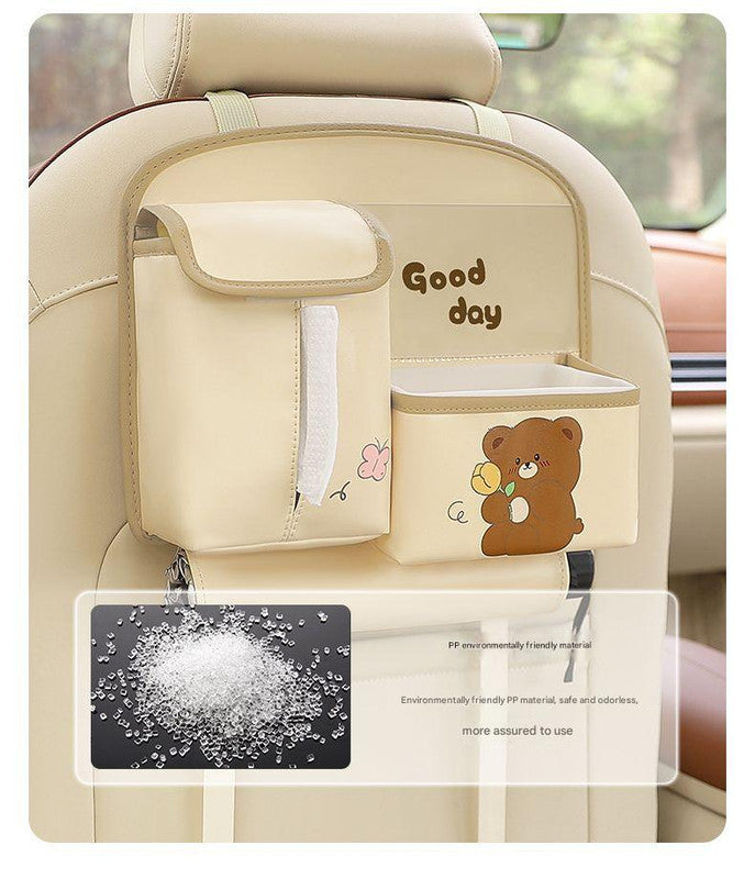 Car Seat Back Organizer with Practical design-Multi-Pocket Storage for Tissues and Gadgets-Beige