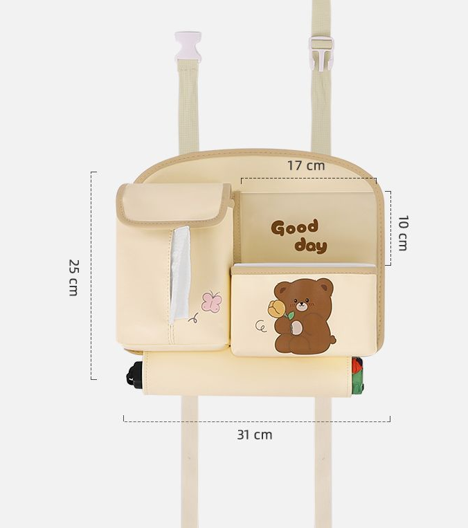 Car Seat Back Organizer with Practical design-Multi-Pocket Storage for Tissues and Gadgets-Cute bear(Beige)