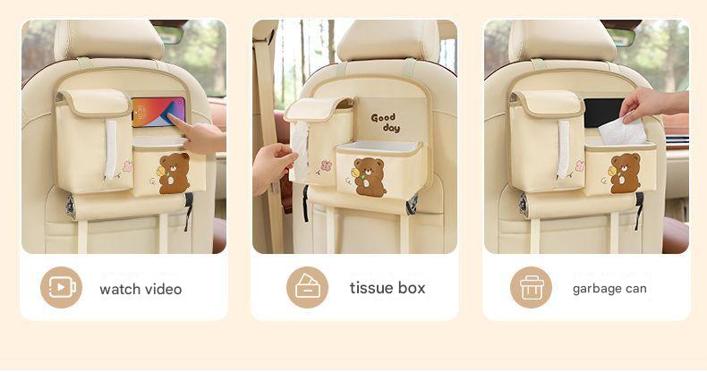 Car Seat Back Organizer with Practical design-Multi-Pocket Storage for Tissues and Gadgets-Cute bear(Brown)