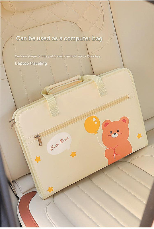 Yellow Foldable Car Back Seat Organizer Tray - PU Leather Travel Desk with Tablet Holder