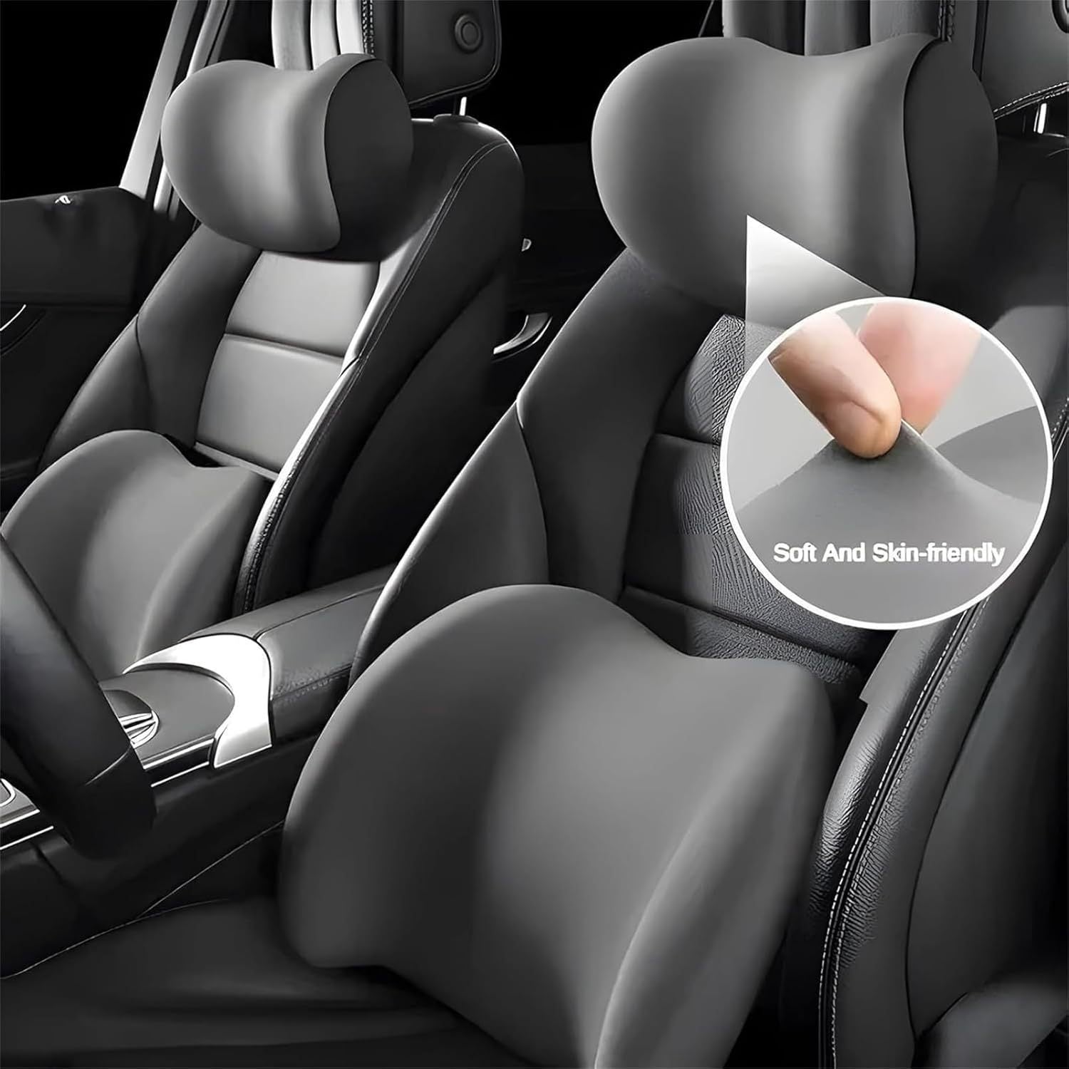 Brown Ergonomic Memory Foam Car Headrest & Lumbar Support Cushion Set - Driving Comfort Neck & Back Pillow