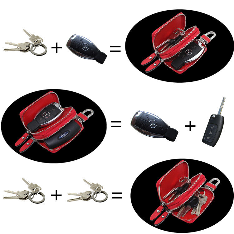 Light Pink Compact Crossgrain Leather Double Zipper Key Case - Stylish Car & Home Key Organizer