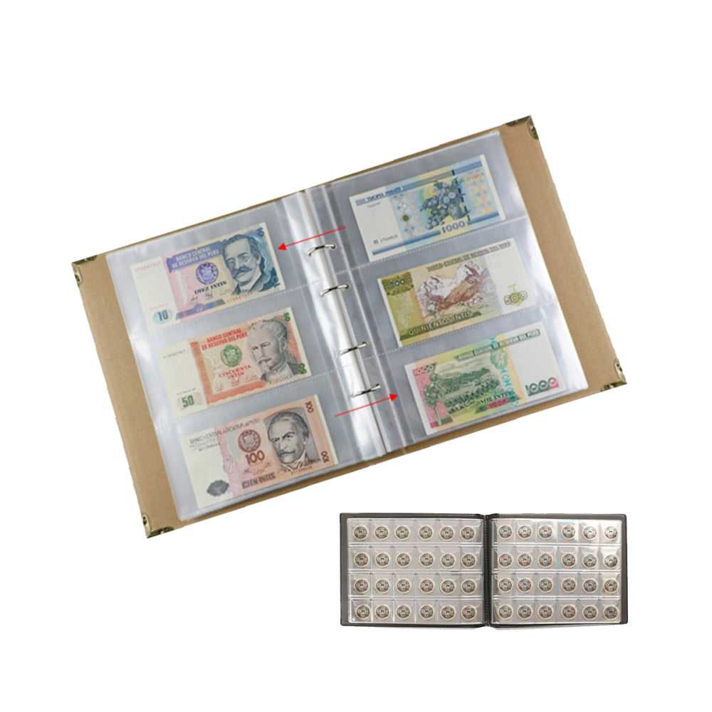 240 Coins Collection Storage + 480 Pockets Cardboard Notes Album Paper Money