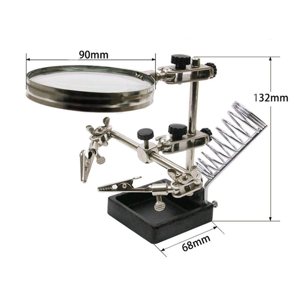 Soldering Solder Iron Stand Holder Station Rack Magnifier Glass Third Hand Clip